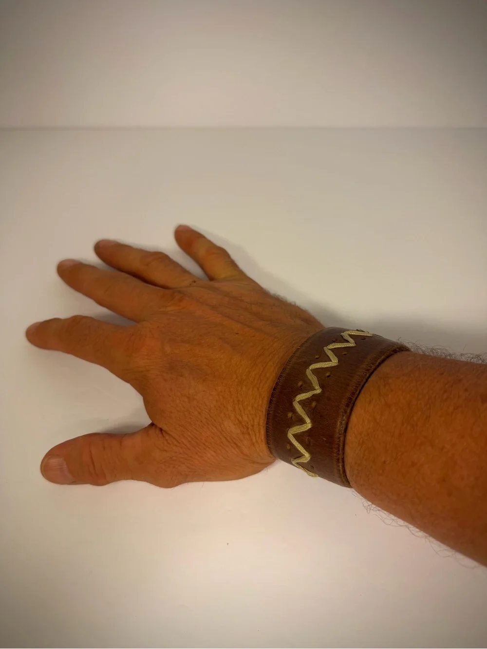 Brown Leather Zigzag Snap Cuff Bracelet